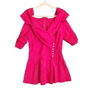 Vintage Alfred Angelo Women's Hot Pink Off The Shoulder Fit And Flare Top 13/14